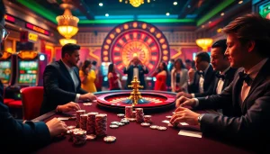Exciting poker action at the 88bet casino with high-stakes gameplay illuminated by glamorous lighting.