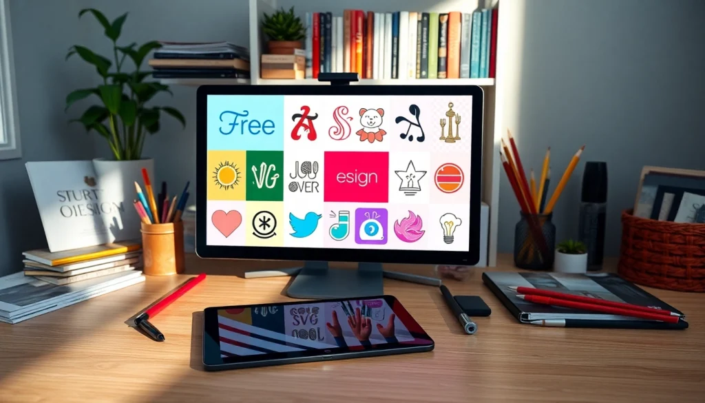 Create stunning free svg designs with a professional workspace filled with creativity and art tools.