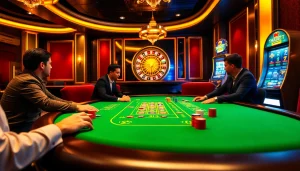 Players strategizing at the Thabet Casino poker table, showcasing high stakes and excitement.