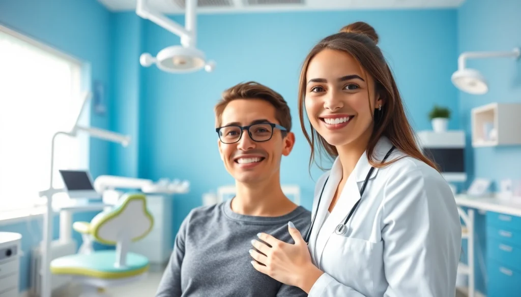 Consultation with an orthodontist Edmonton in a modern dental practice, featuring bright colors.