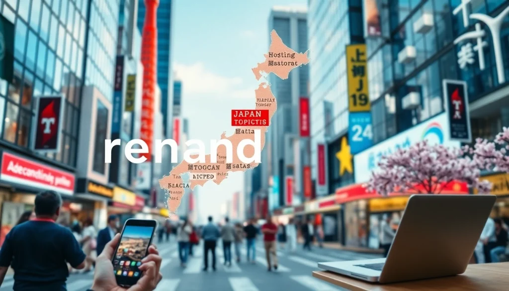 日本のトレンドトピックを示すインフォグラフィックと都市風景