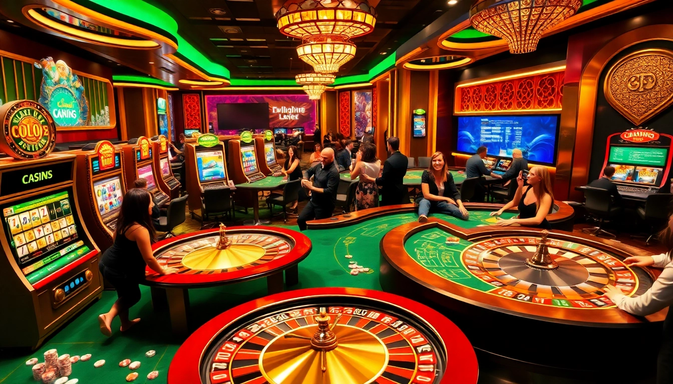 Découvrez le frisson du casino en ligne avec des machines à sous vibrantes et des joueurs intenses aux tables de poker.