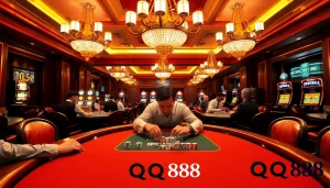 Engaging players at a high-stakes poker table in a luxury QQ88 casino setting.