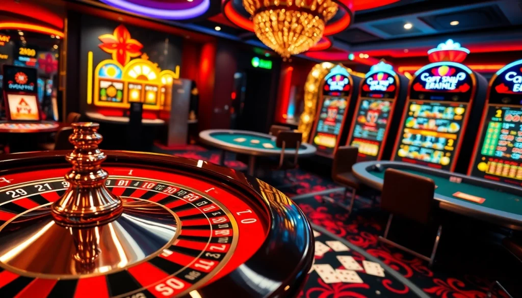 Exciting gambling scene at mm88.br.com featuring roulette wheel, poker chips, and virtual tables.