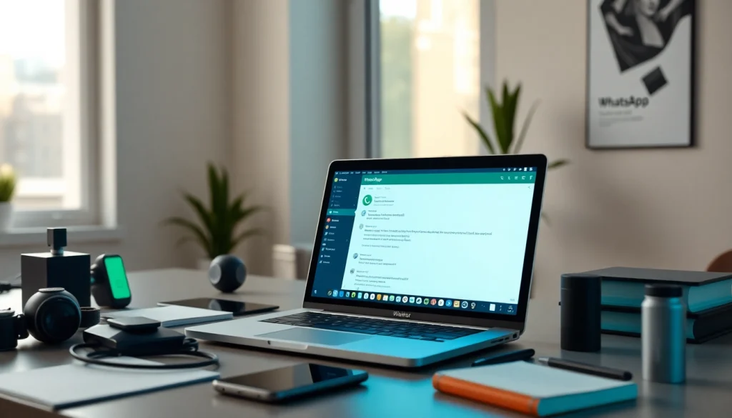 WhatsApp Web interface on a laptop showcasing seamless messaging experience and modern workspace.