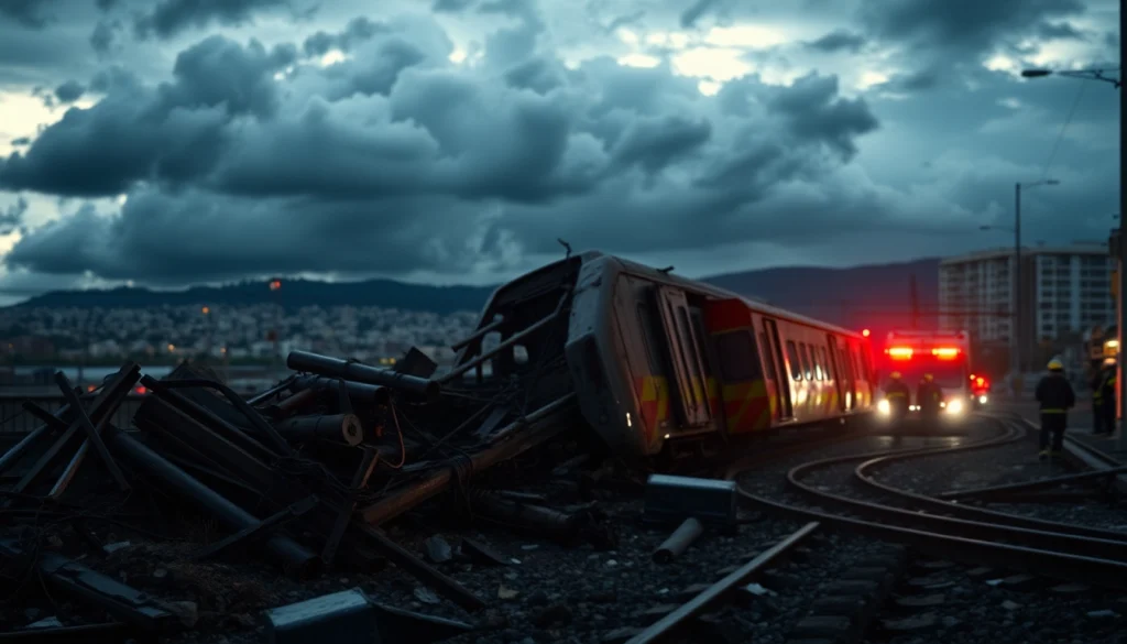 Spain train crash showing first responders managing a chaotic accident scene.