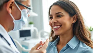 Show a professional discussing clear aligners for adults Hawthorn with a patient in a bright dental office.