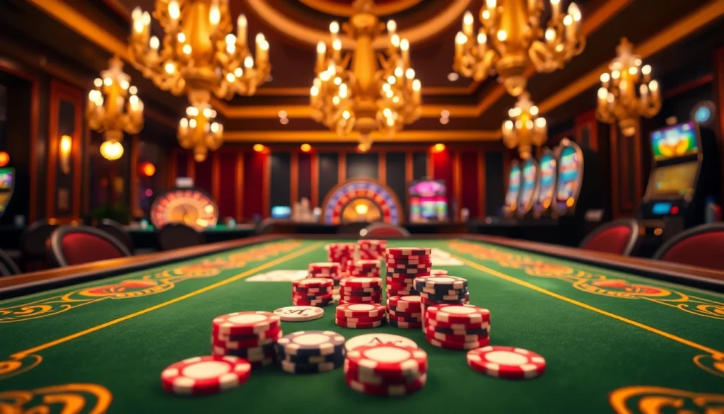 Experience the thrill of sunwin as players engage at a luxurious poker table filled with colorful chips and cards.