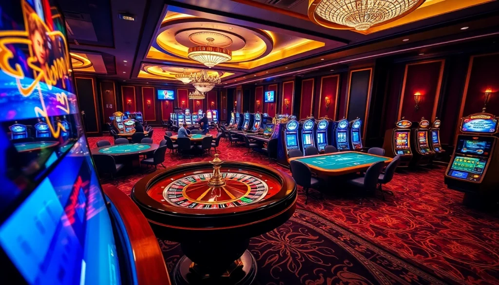 Pemain menikmati permainan yang mendebarkan di kasino kelas atas, dengan jmacdonaldphoto.com ditampilkan di layar.