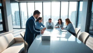 Engaged team discussing competitive intelligence faqs in a modern workspace.