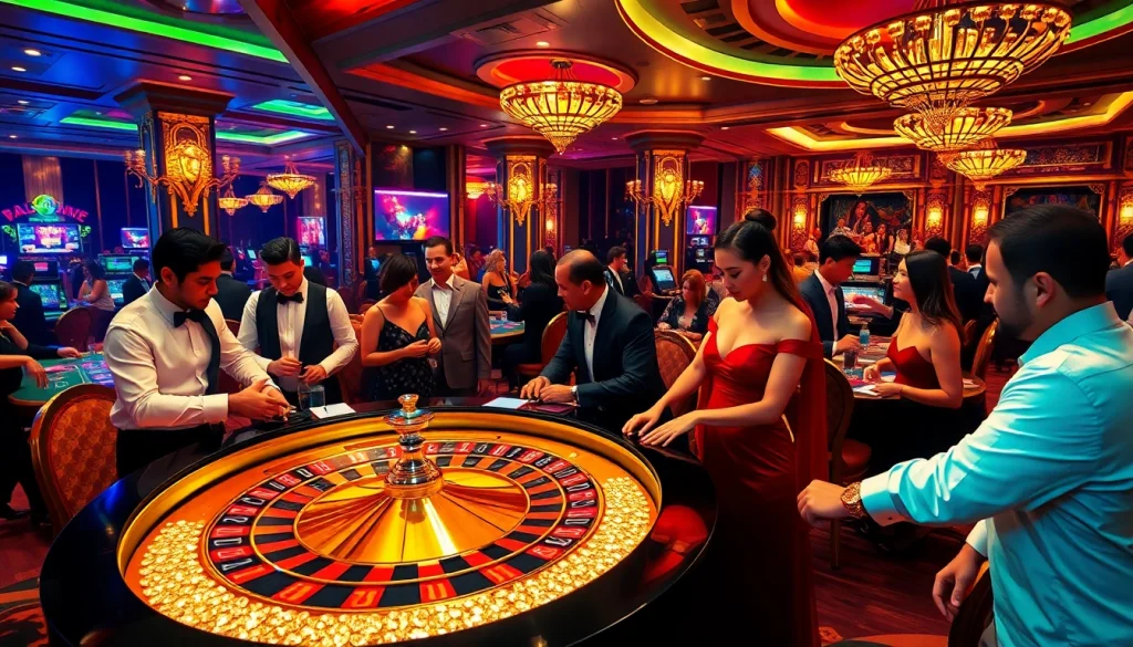 Experience the excitement of gambling at https://www.kjc.global/ with engaging players around a luxurious roulette table.