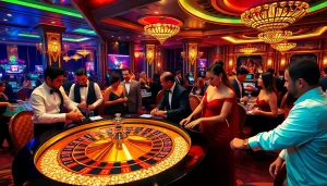Experience the excitement of gambling at https://www.kjc.global/ with engaging players around a luxurious roulette table.