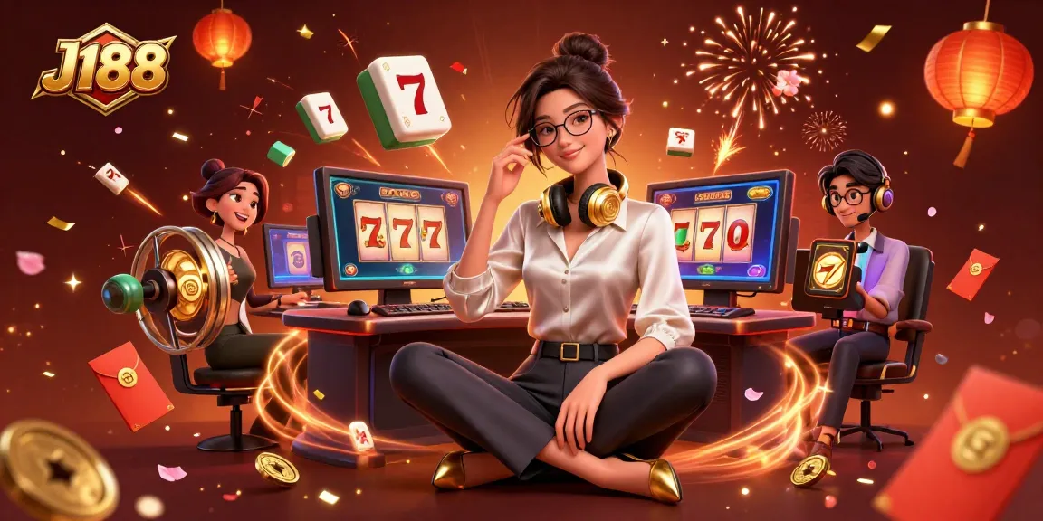 Experience thrilling gaming with J188 as a woman plays slots and celebrates big wins.